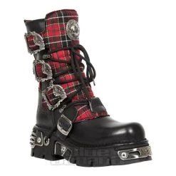 New Rock M.391T-S1 Reactor Tartan Half Boots (Black/Red)