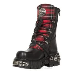 New Rock M.391T-S1 Reactor Tartan Half Boots (Black/Red) -Unique Clothing&Accessories 128731 m 391t s1 b