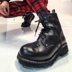 New Rock M.NEWMILI118-S1 Mili Embroidered Half Boots (Black) -Unique Clothing&Accessories 129145 m newmili118 s1 j