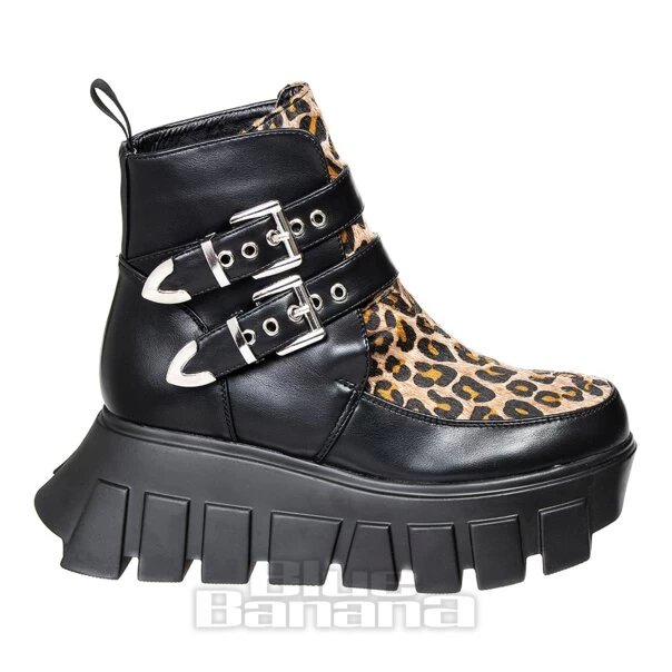 Lamoda Leopard Two Buckle Platform Ankle Boots (Black) 4 Lamoda Leopard Two Buckle Platform Ankle Boots (Black) - Image 2
