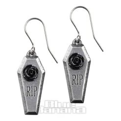 Alchemy Gothic RIP Rose Dropper Earrings (Silver)