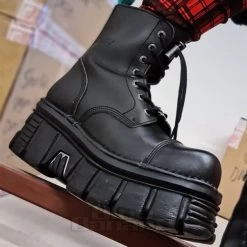 New Rock M-NEWMILI083-VS2 Vegan Military Boots (Black) -Unique Clothing&Accessories 140091 m newmili083 vs2 h