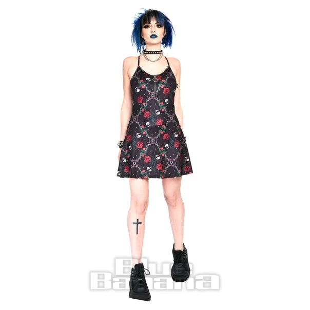 Jawbreaker Skull & Roses Cami Midi Dress (Black) 3 Jawbreaker Skull & Roses Cami Midi Dress (Black)
