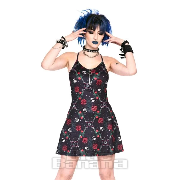 Jawbreaker Skull & Roses Cami Midi Dress (Black) 5 Jawbreaker Skull & Roses Cami Midi Dress (Black) - Image 3