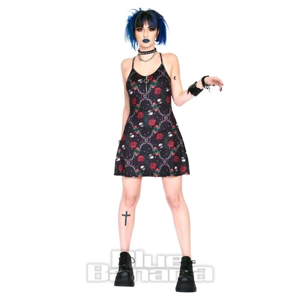 Jawbreaker Skull & Roses Cami Midi Dress (Black) 6 Jawbreaker Skull & Roses Cami Midi Dress (Black) - Image 4