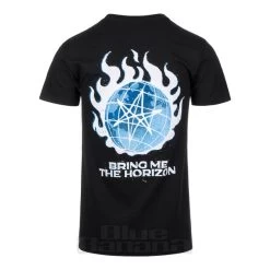 Official Bring Me The Horizon Blue Flame Globe T Shirt (Black) -Unique Clothing&Accessories 147170 a