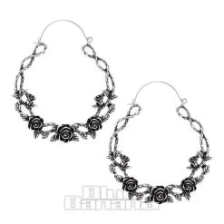 Blue Banana Rose Vine Plug Hoop Earrings (Silver)