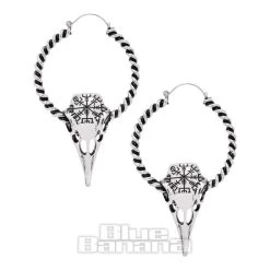 Blue Banana Alien Skull Plug Hoop Earrings (Silver)