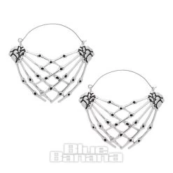 Blue Banana Skeleton Hands Plug Hoop Earrings (Silver)