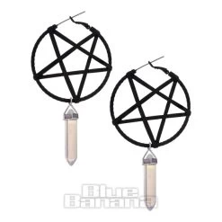 Blue Banana Pentagram Opalite Plug Hoop Earrings (Black)