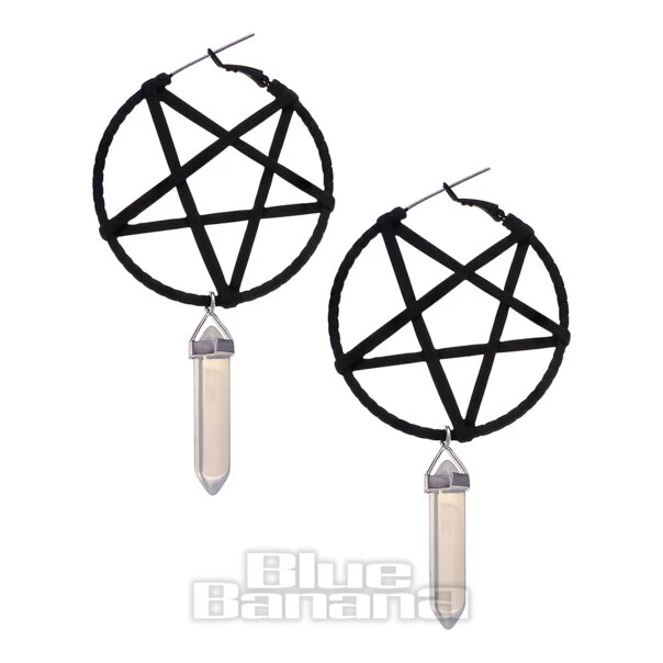 Blue Banana Pentagram Opalite Plug Hoop Earrings (Black) 3 Blue Banana Pentagram Opalite Plug Hoop Earrings (Black)