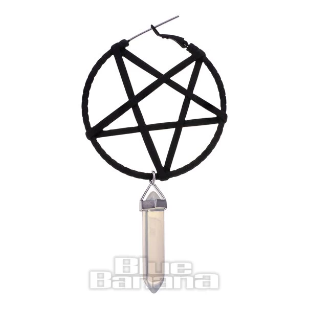 Blue Banana Pentagram Opalite Plug Hoop Earrings (Black) 4 Blue Banana Pentagram Opalite Plug Hoop Earrings (Black) - Image 2