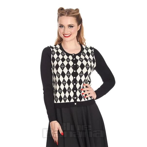 Banned Darts & Checks Cardigan (Black/Cream) 3 Banned Darts & Checks Cardigan (Black/Cream)