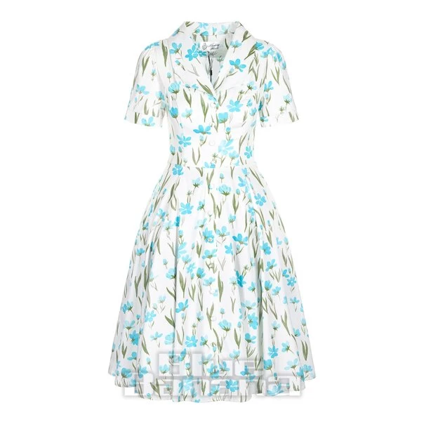 Bleeding Heart Front Buttons Dress (White/Blue) 3 Bleeding Heart Front Buttons Dress (White/Blue)