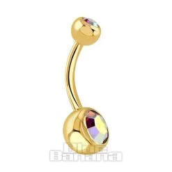 Blue Banana Plasma Gold 1.6mm Double Jewelled Navel Bar (Aurora Borealis)
