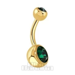 Blue Banana Plasma Gold Double Jewelled 1.6mm Navel Bar (Emerald)