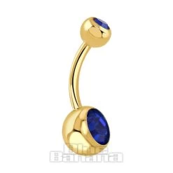 Blue Banana Plasma Gold 1.6mm Double Jewelled Navel Bar (Capri)