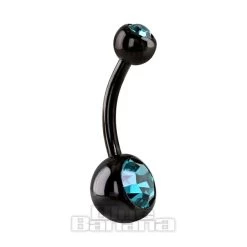 Blue Banana Black Titanium 1.6mm Double Jewelled Navel Bar (Zircon)
