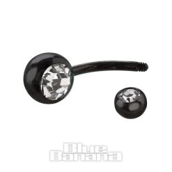 Blue Banana Black Titanium 1.6mm Double Jewelled Navel Bar (Crystal) -Unique Clothing&Accessories 27405 ff a