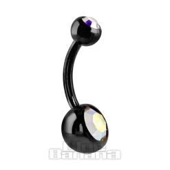 Blue Banana Black Titanium 1.6mm Double Jewelled Navel Bar (Aurora Borealis)