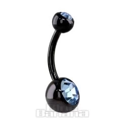 Blue Banana Black Titanium 1.6mm Double Jewelled Navel Bar (Aqua)