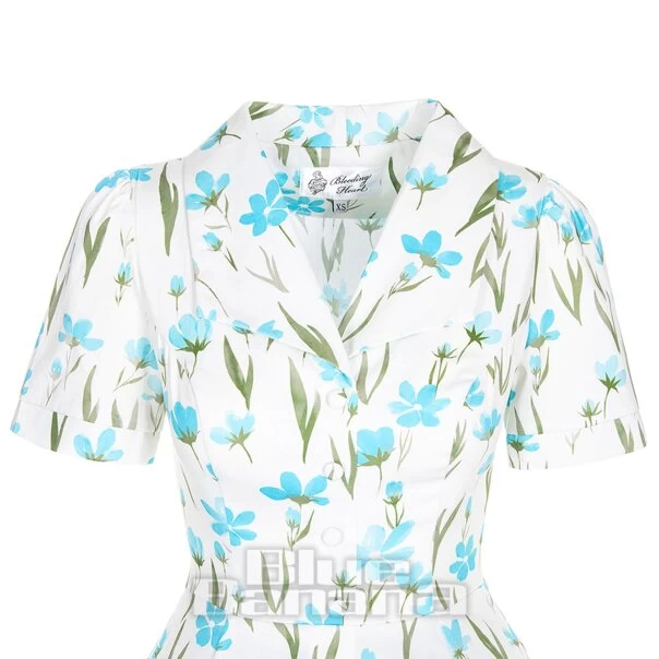 Bleeding Heart Front Buttons Dress (White/Blue) 6 Bleeding Heart Front Buttons Dress (White/Blue) - Image 4