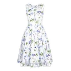 Bleeding Heart Bow Purple Flowers Dress (White)