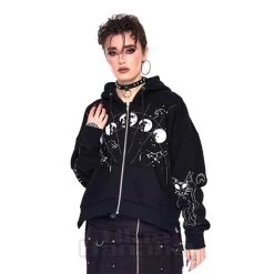 Jawbreaker Cosmic Cat Cropped Hoodie (Black) -Unique Clothing&Accessories 6621f639582cd3a812e375105124