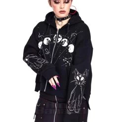 Jawbreaker Cosmic Cat Cropped Hoodie (Black) -Unique Clothing&Accessories 7b10eb19f53d0203ae6e40bcb105