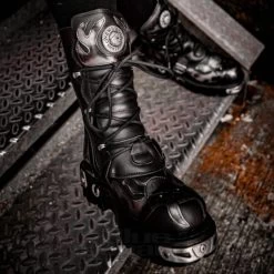 New Rock M.107-S2 Reactor Demon Flame Calf Boots (Black) -Unique Clothing&Accessories 7b92cad225b4190c14bf9fd6a05b newrock skull boot