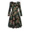 Bleeding Heart Floral Long Sleeve Dress (Black)