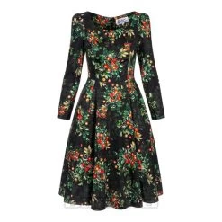 Bleeding Heart Floral Long Sleeve Dress (Black)