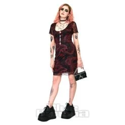 Jawbreaker Skeleton Snake Mesh Dress (Black/Red)