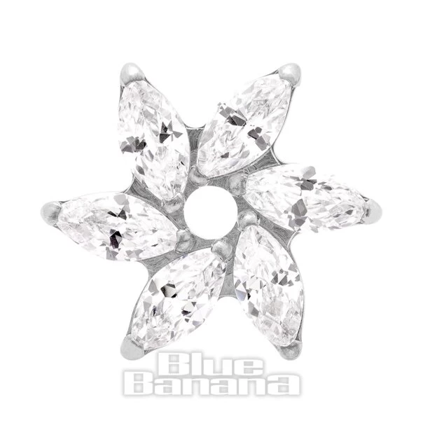 Blue Banana Polished Titanium Cubic Zirconia Flower Threadless Top (Silver) 3 Blue Banana Polished Titanium Cubic Zirconia Flower Threadless Top (Silver)