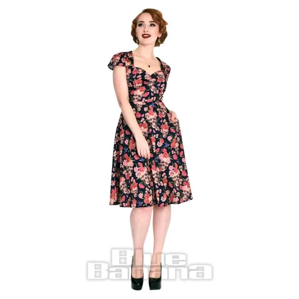 Voodoo Vixen Skull & Roses Flare Dress (Black) 3 Voodoo Vixen Skull & Roses Flare Dress (Black)