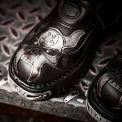 New Rock M.107-S2 Reactor Demon Flame Calf Boots (Black) -Unique Clothing&Accessories 8f43cdd550d6feceaedf167d084f newrock skull boot closeup