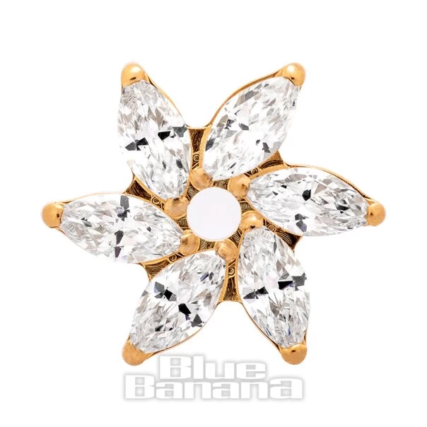 Blue Banana Plasma Gold Cubic Zirconia Flower Threadless Top (Gold) 3 Blue Banana Plasma Gold Cubic Zirconia Flower Threadless Top (Gold)