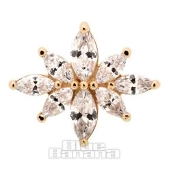 Blue Banana 8 Cubic Zirconia Flower 14K Gold Threadless Top (Gold)