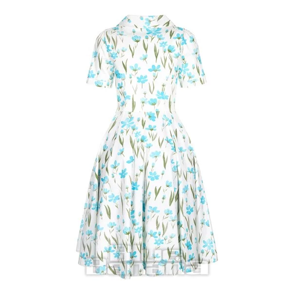Bleeding Heart Front Buttons Dress (White/Blue) 4 Bleeding Heart Front Buttons Dress (White/Blue) - Image 2