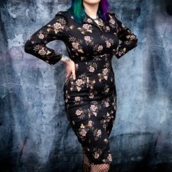 Bleeding Heart Pink Flower Long Sleeve Pencil Dress (Black) -Unique Clothing&Accessories b84dd00cdc98e01e2bbbf42d0728 bh pink flowers dress