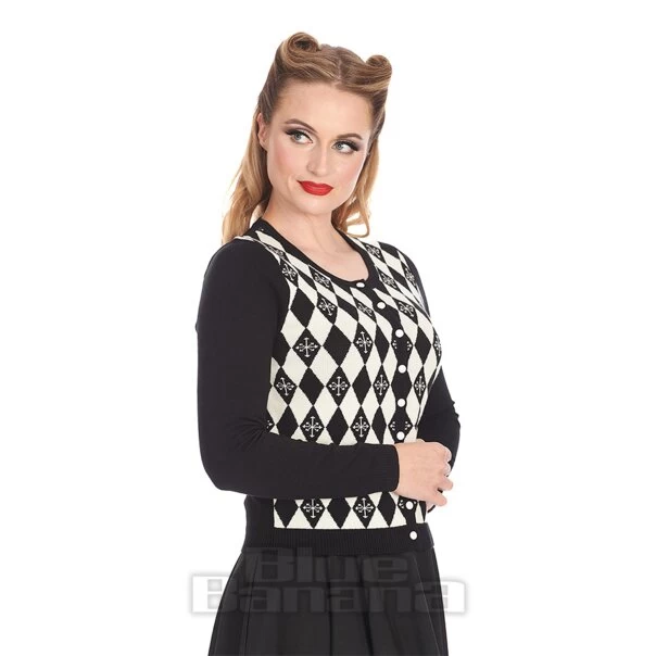 Banned Darts & Checks Cardigan (Black/Cream) 4 Banned Darts & Checks Cardigan (Black/Cream) - Image 2