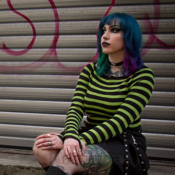 Banned Frances Stripes Jumper (Green/Black) 4 Banned Frances Stripes Jumper (Green/Black) - Image 2