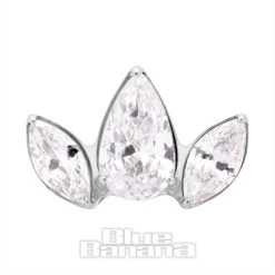 Blue Banana Polished Titanium Cubic Zirconia Trio Threadless Top (Silver)