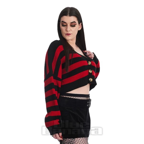 Banned Naenia Cropped Striped Cardigan (Black/Red) 4 Banned Naenia Cropped Striped Cardigan (Black/Red) - Image 2