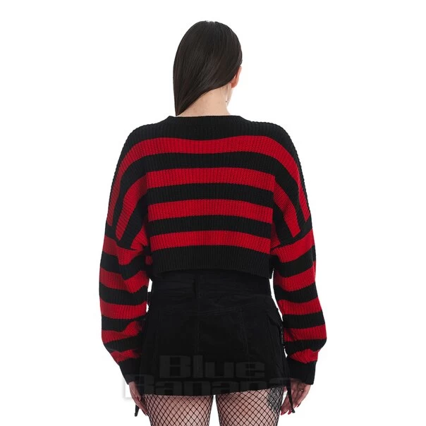 Banned Naenia Cropped Striped Cardigan (Black/Red) 5 Banned Naenia Cropped Striped Cardigan (Black/Red) - Image 3