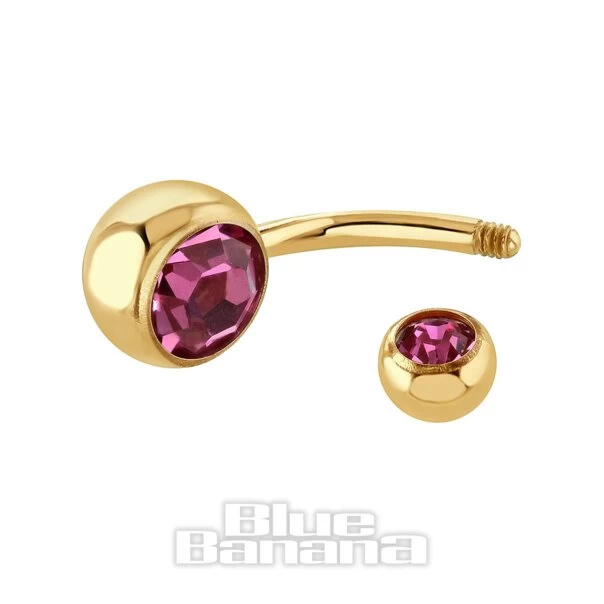 Blue Banana Plasma Gold 1.6mm Double Jewelled Navel Bar (Rose) 4 Blue Banana Plasma Gold 1.6mm Double Jewelled Navel Bar (Rose) - Image 2