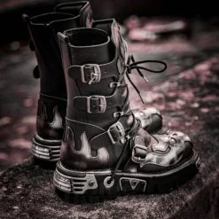 New Rock M.107-S2 Reactor Demon Flame Calf Boots (Black) -Unique Clothing&Accessories eff820756db126d8488f719d9e33 newrock skull reactor boot