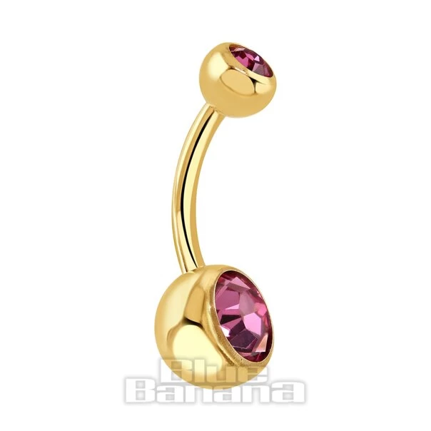 Blue Banana Plasma Gold 1.6mm Double Jewelled Navel Bar (Rose) 3 Blue Banana Plasma Gold 1.6mm Double Jewelled Navel Bar (Rose)